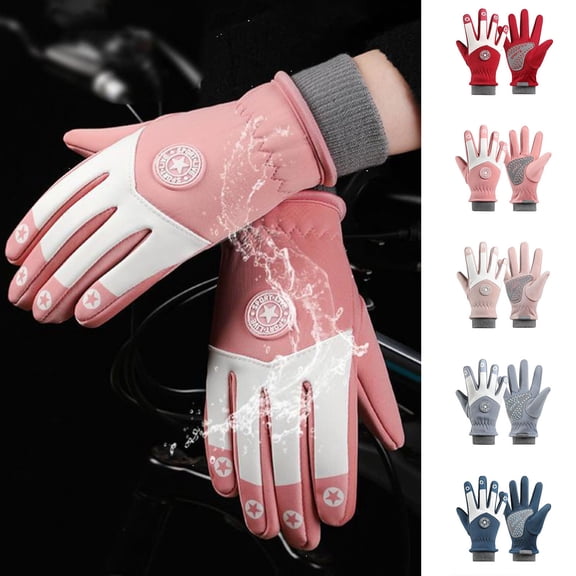 NAISIBABY Kids Winter Gloves (4-13T), Outdoor Snow Waterpoof Thickened Warm Cold Weather Ski Cycling Gloves Pink