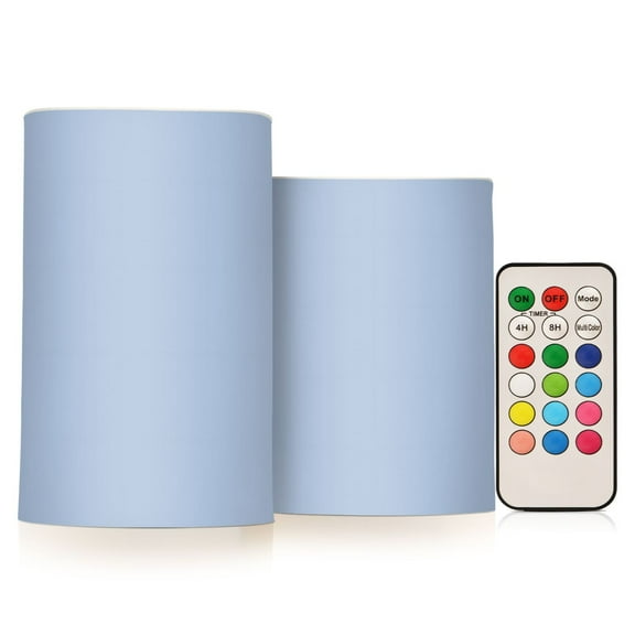 ALAZA Lake Blue 2 PCs LED Flickering Flameless Candles with Remote Timer Battery Operated Candle