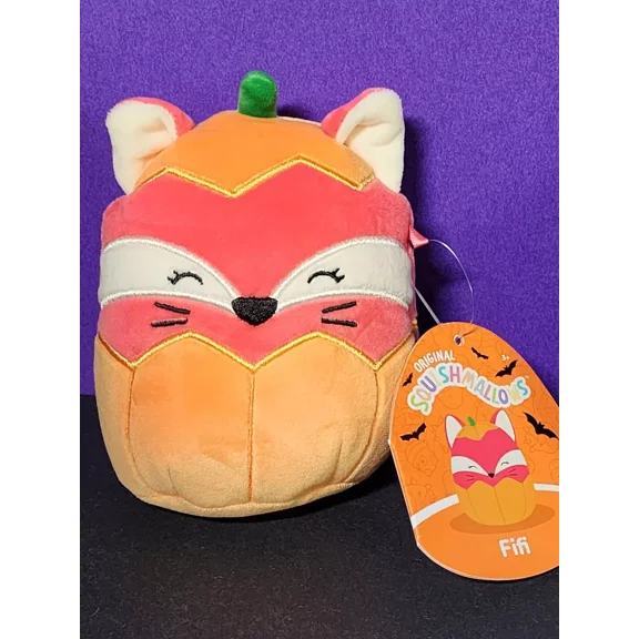 Squishmallows Fifi the Red Fox wearing a Pumpkin Costume 4"NWT Halloween Squad