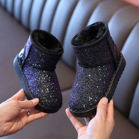 

Children‘s Snow Boots 2024 Winter New Boys and Girls Sequin Cotton Shoes Student Soft Sole fleece-lined Boots Warm Boots