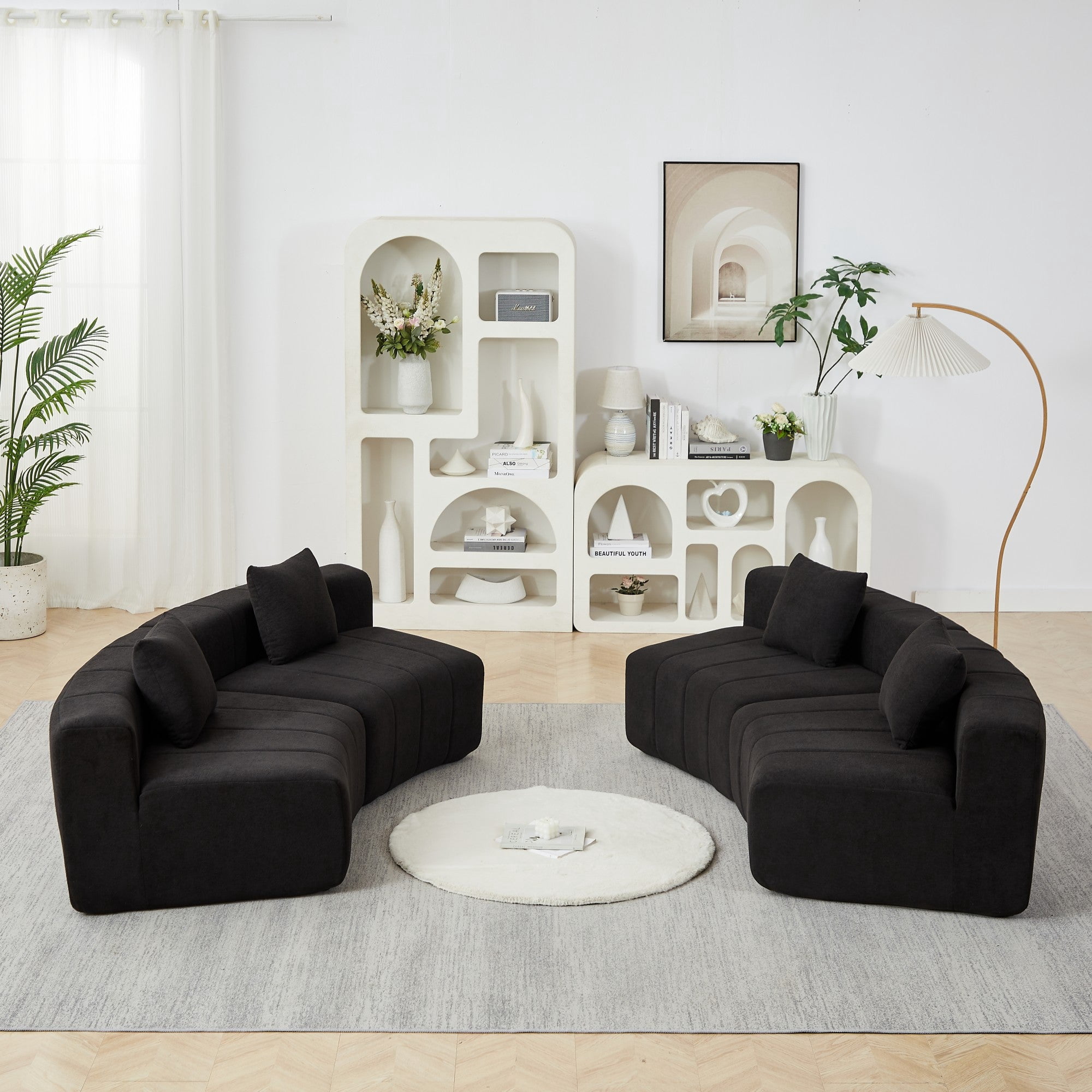Sailvan Curved Sectional Sofa, Modular Semi Circular Chenille Couch with 4 Pillows, No Assembly Symmetrical Cloud Sofa for Living Room Black
