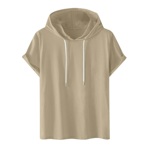 pstuiky camiseta de hombre, Camiseta deportiva informal de manga corta con capucha y cuello redondo para hombre ropa de hombre l