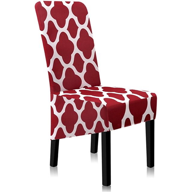 Stretchy Dining Chair Covers, XL/Oversized Removable Washable Soft Spandex High Back Large Chair Cover Slipcover for Dining Room Kitchen Hotel Table Banquet, Geometric Pattern (2 Per Set, Wine Red_01)