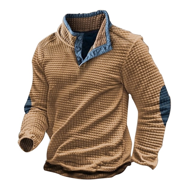 PMUYBHF Chandail à Demi-Fermeture à Glissière pour Hommes Confortable Col Boutonné Manches Longues Chandail à Capuchon Décontracté Chandails en Molleton Graphiques Col Rond