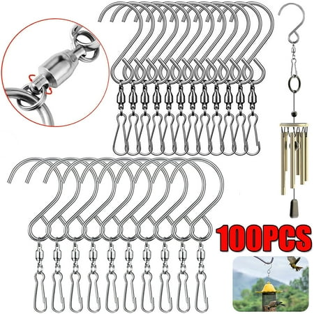 

Elbourn Spinning Dual Swivel Hooks Clips for Hanging Bird Feeder Wind Spinners Wind Chimes Crystal Twisters (Silver 100pcs)