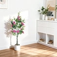 thumbnail image 1 of Realistic 120cm Artificial Rose Tree - Silk & Plastic Decorative Plant - Durable, Low Maintenance, Easy to Decorate - For Home, Events, Indoor & Outdoor - Magenta Roses in White Pot, 1 of 8