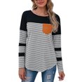 thumbnail image 1 of Camiseta informal de mujer con cuello redondo y dobladillo asimétrico, color negro, talla S Camiseta elegante de manga larga a rayas, 1 of 6