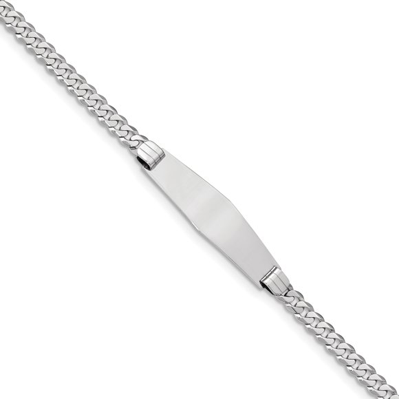 Bracelet ID en Forme de Diamond Souple à Maillons Gourmette Plats 14k WG (Poids : 8,13 Grammes, Longueur : 7 Pouces)