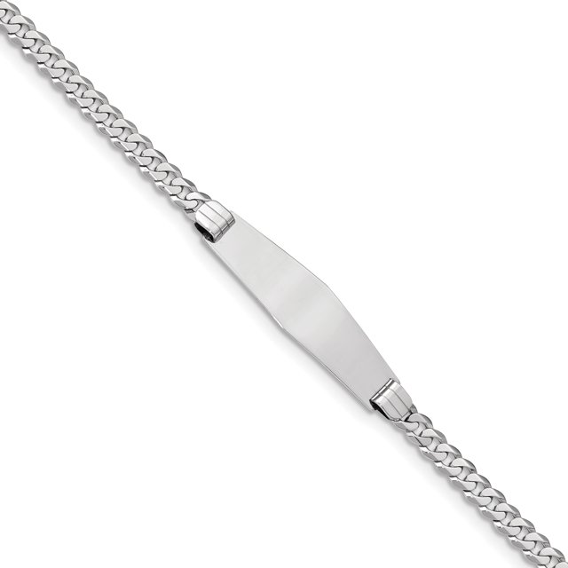 14k WG Flat Curb Link Soft Diamond Shape ID Bracelet (Weight: 8.16 Grams, Length: 8 Inches)