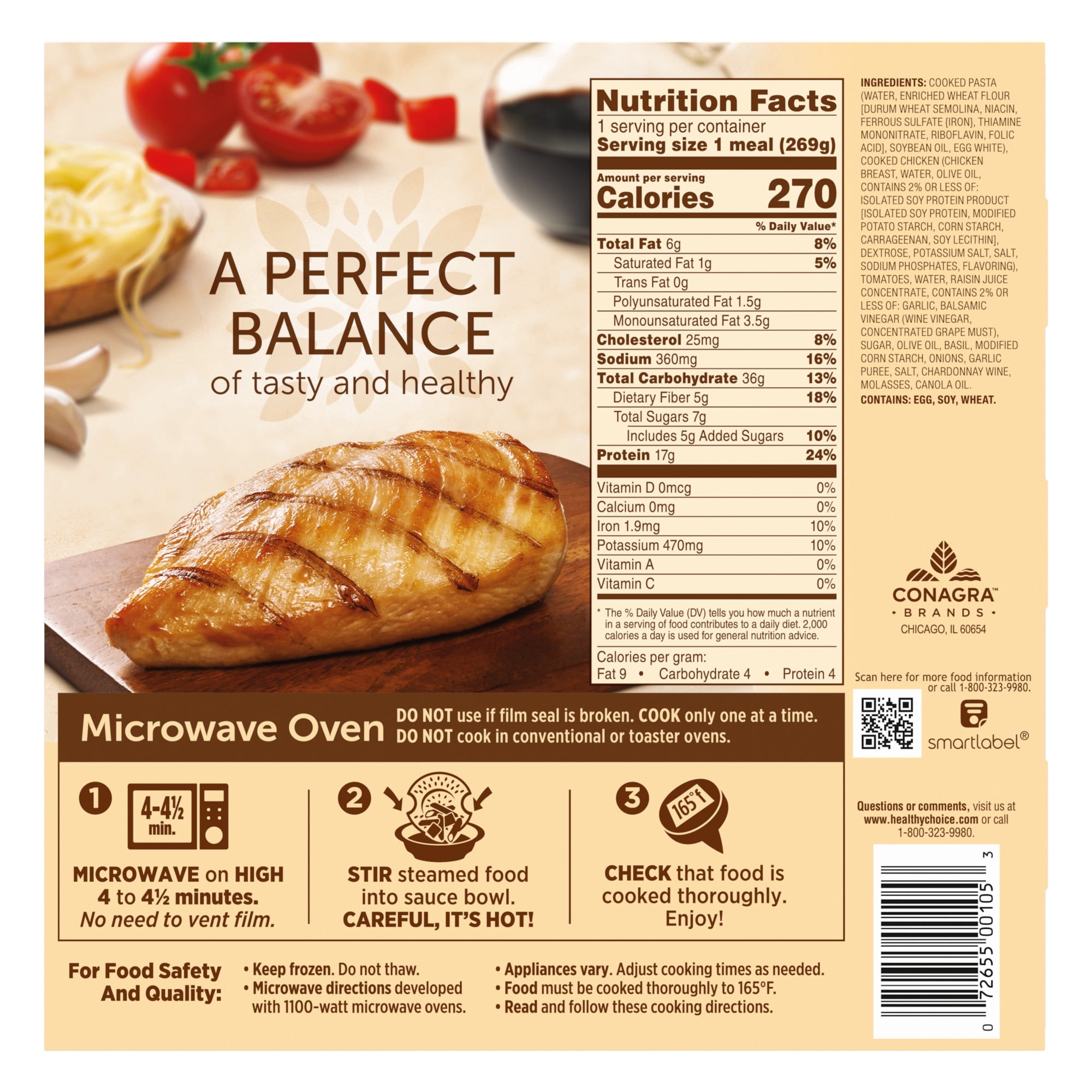 Healthy Choice Cafe Steamers Chicken Margherita With Balsamic, High Protein Frozen Meal, 9.5 oz. Bowl
