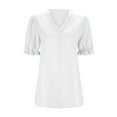 thumbnail image 4 of ORT Summer V Neck T Shirts for Women Lace Short Sleeve Fashion Casual Blouses(Z1-White,XL), 4 of 5