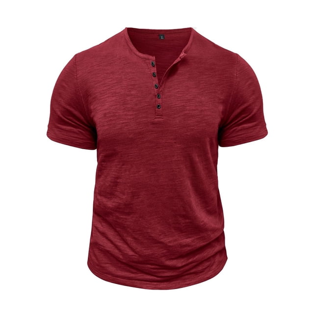 Tops para hombre, blusas y camisas de manga corta con cuello redondo para hombre. Blusa informal lisa de manga corta con cuello redondo y botones para hombre.