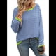 thumbnail image 2 of Suéteres de Mujer de Larga, Cuello Redondo, Rayas de Colores, Suéteres Casuales de Punto Azul L, 2 of 8