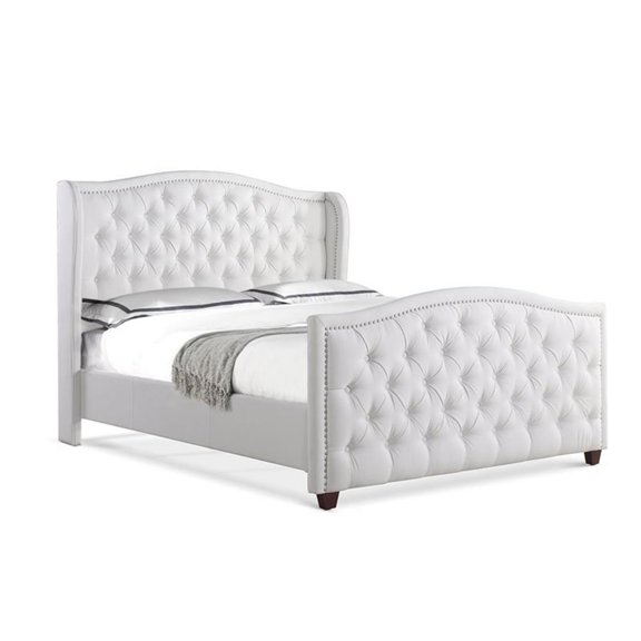 Maklaine Modern Hardwood Tufted Wingback King Bed in Bright White