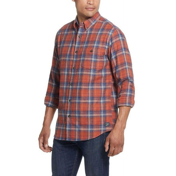 Weatherproof PUMPKIN Men's Plaid Flannel Button Up L/S Shirt, US XL