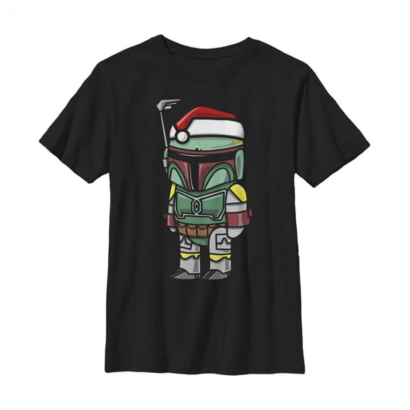 Boy's Star Wars Boba Fett Santa Hat Cartoon  Graphic Tee Black Small