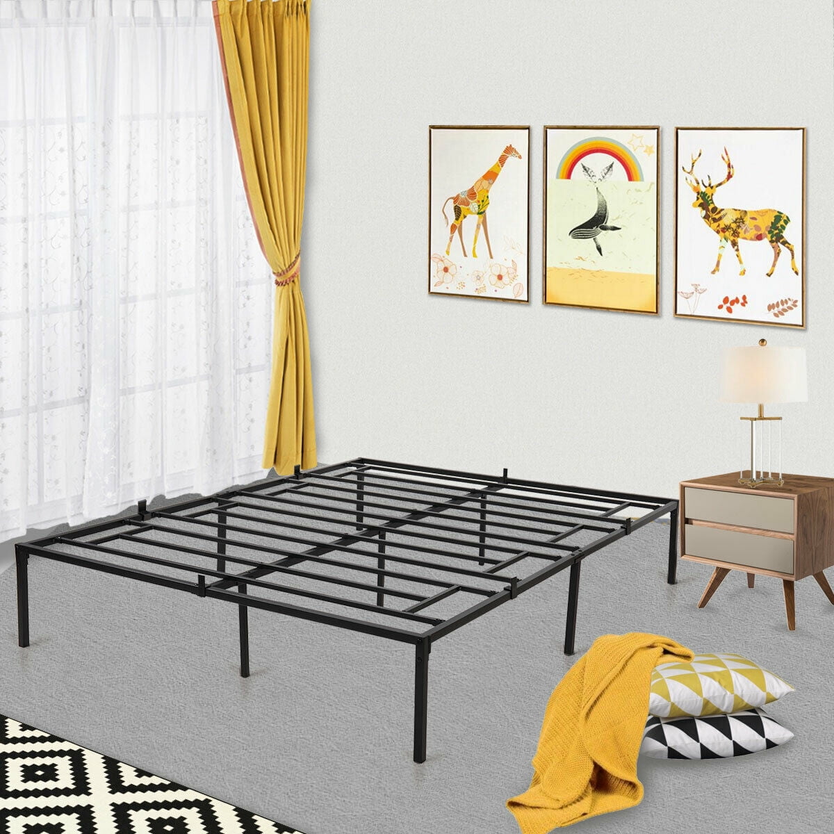 Insma Full Queen King Size Modern 14 Height Heavy Duty Metal Bed Frame Platform With Under Storage 1102lbs Load Capacity Com Heavy Duty Metal Bed Frame Platform, King Size Under Bed Storage Frame