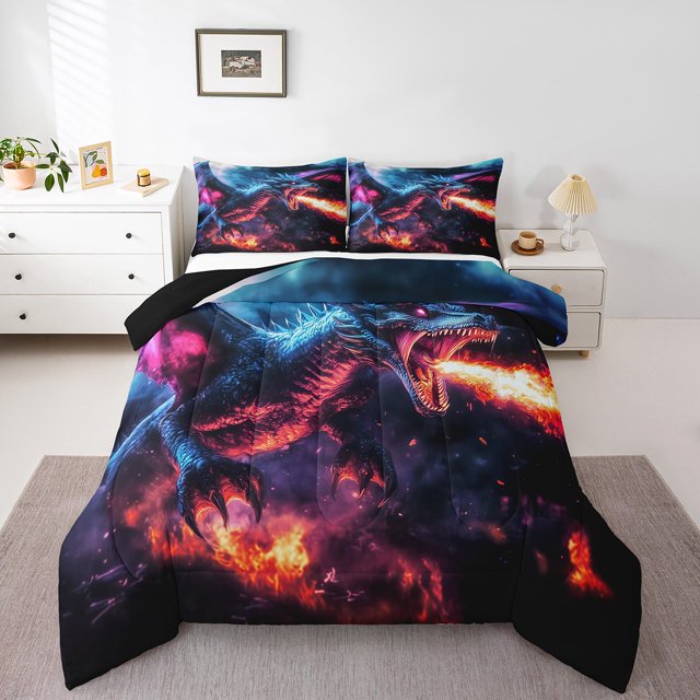 Erosebridal Magic Dragon Bedding King Comforter Set, Dragon Monster Down Comforter, 3D Animal Printed Decor, 3 Pieces