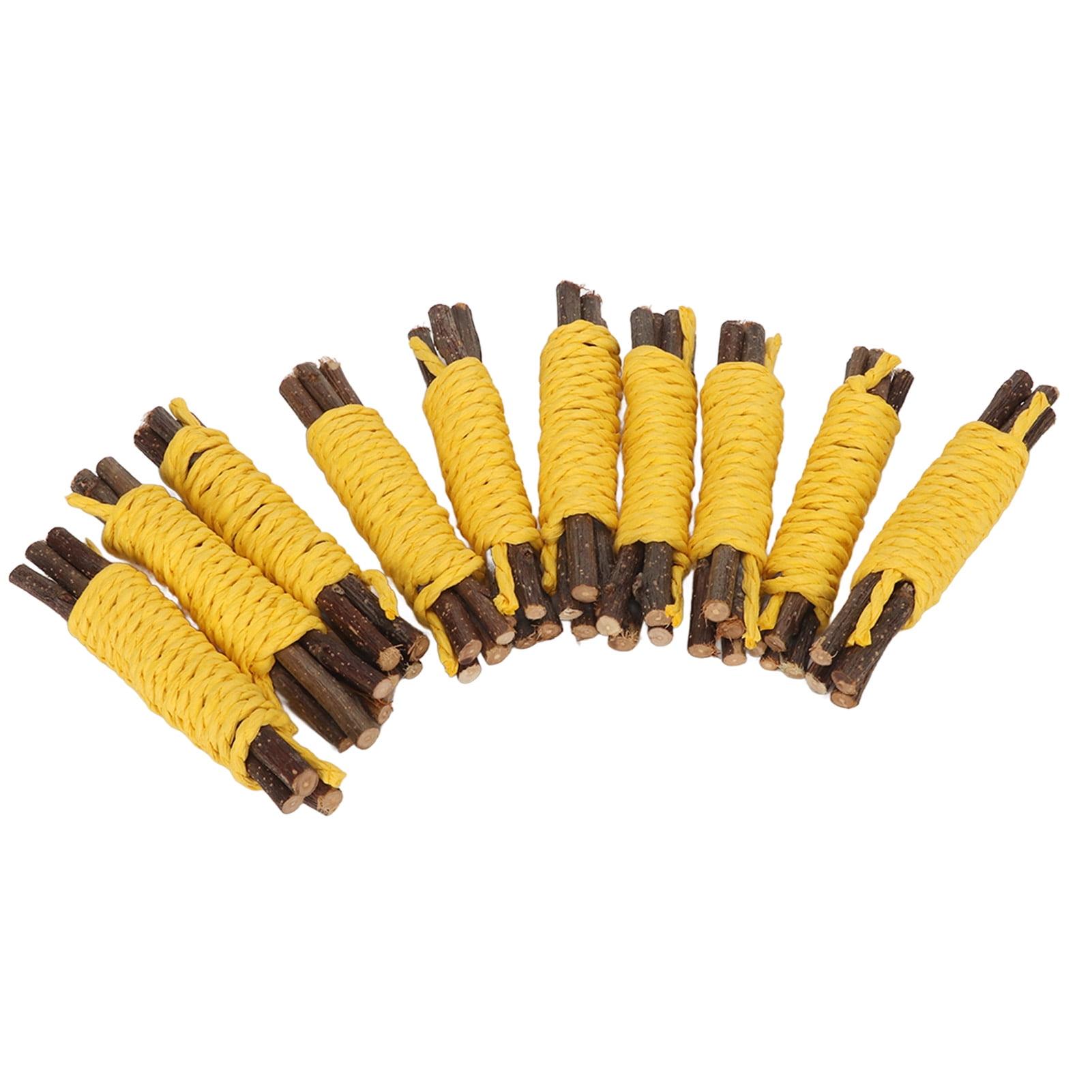 BIMZUC 10Pcs Natural Apple Wood Chew Sticks Woven Paper Rope Bite Toys for Hamsters Rabbits Chinchillas Yellow (7.87 inches / 20 cm)