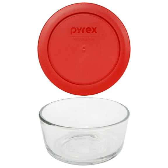 Pyrex 7200 2-Cup Glass Bowl & 7200-PC Poppy Red Lid