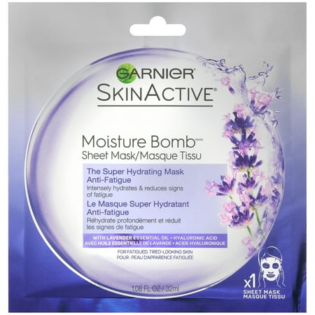 (2 Pack) Garnier SkinActive Moisture Bomb The Super Hydrating Anti-Fatigue Sheet Mask 1.08 fl. oz. (Best Hydrating Sheet Mask)
