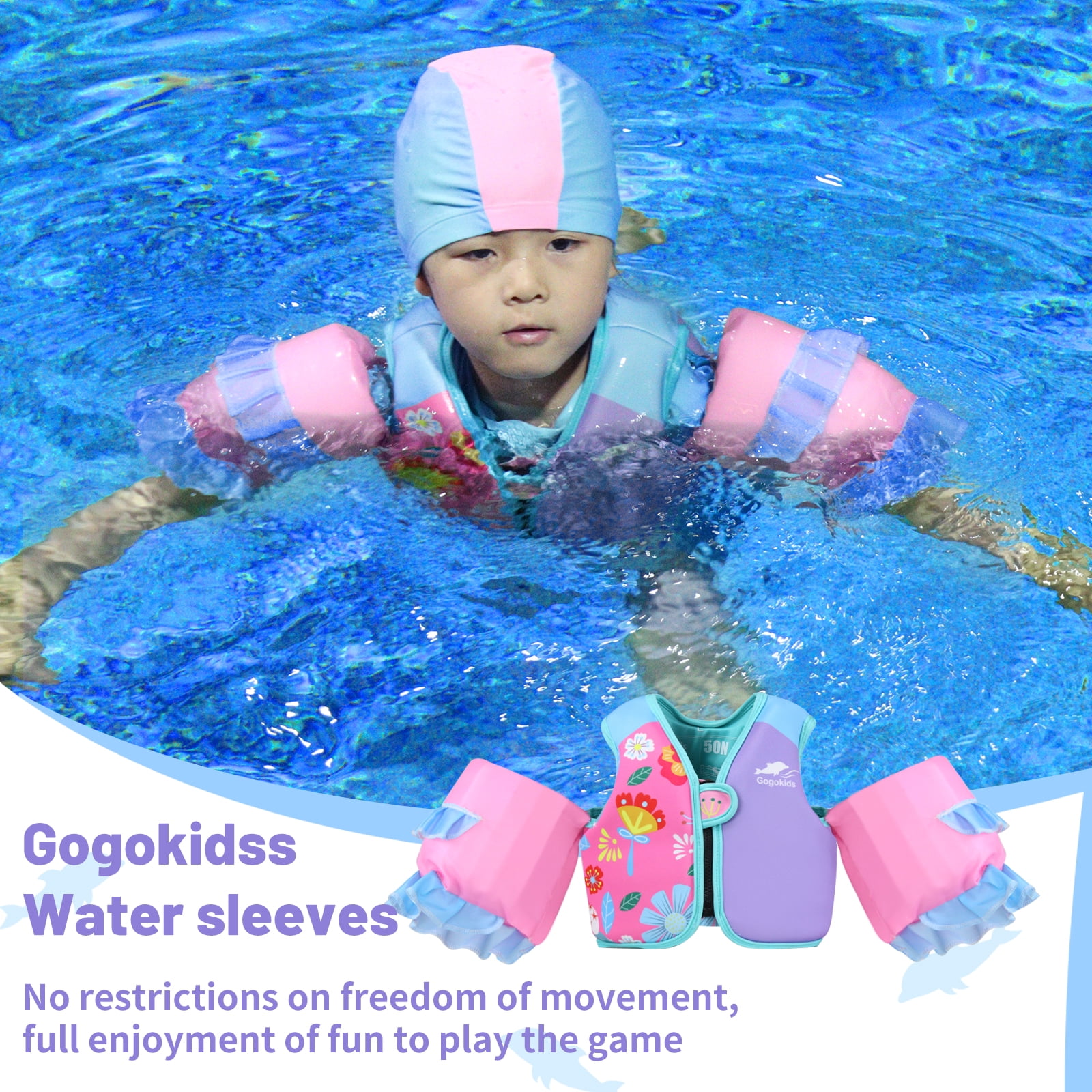 Gogokids Kids Swim Vest with Strong Buoyancy, Toddler Flotation Jackets with Armbands, Child Swimming Aid for 30-50 Pounds Girls and Boys (2-6 Years)