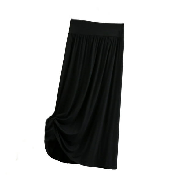 Women's Flowy Maxi Long Skirt Solid Color Comfort Elastic Waist Retro Skirts Casual Elastic A Line Knee Length Skirt