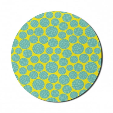 Geometric Mouse Pad for Computers, Contemporary Artwork Pattern with Squared Ornamental Modern Rounds Print, Round Non-Slip Thick Rubber Modern Mousepad, 8" Round, Yellow and Seafoam, by Ambesonne