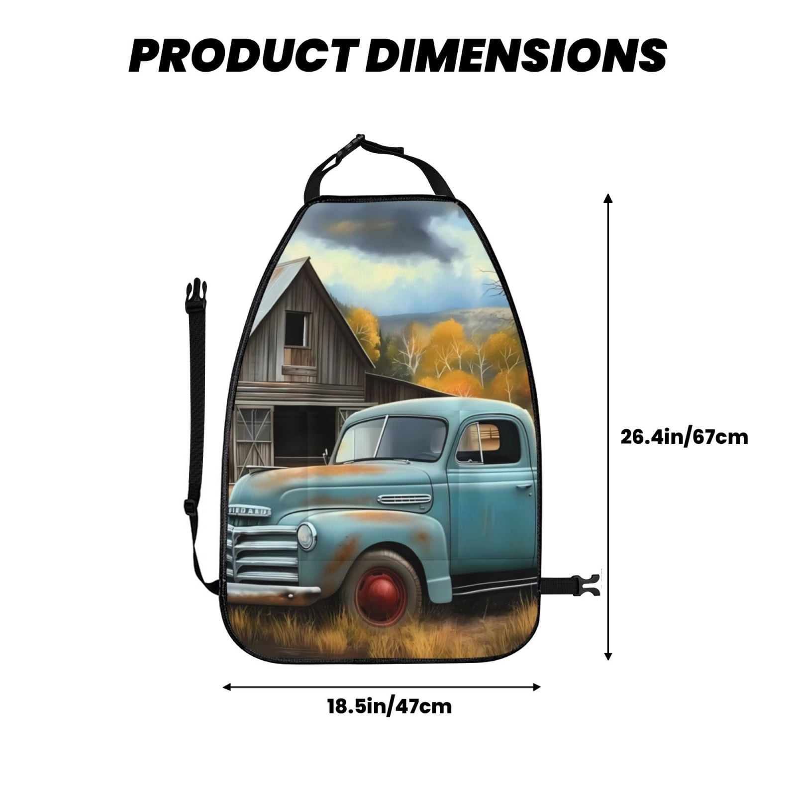 Kdxio Vintage Truck Farm Scene Print 2 Pack Car Kick Mat Seat Cover Back Protector Mat with Pockets for Organizer Backseat Protector and Storage Anti Kick Pad for Vehicles