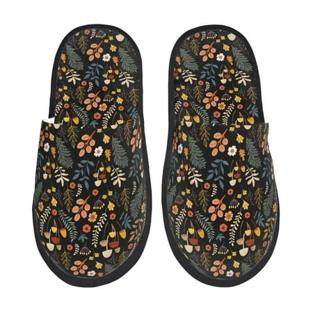 Balery Autumn Floral Slient Indoor Furry Fleece Comfort House Shoes Soft Non-Slip Home Shoes Cotton slippers House Slippers-- Medium