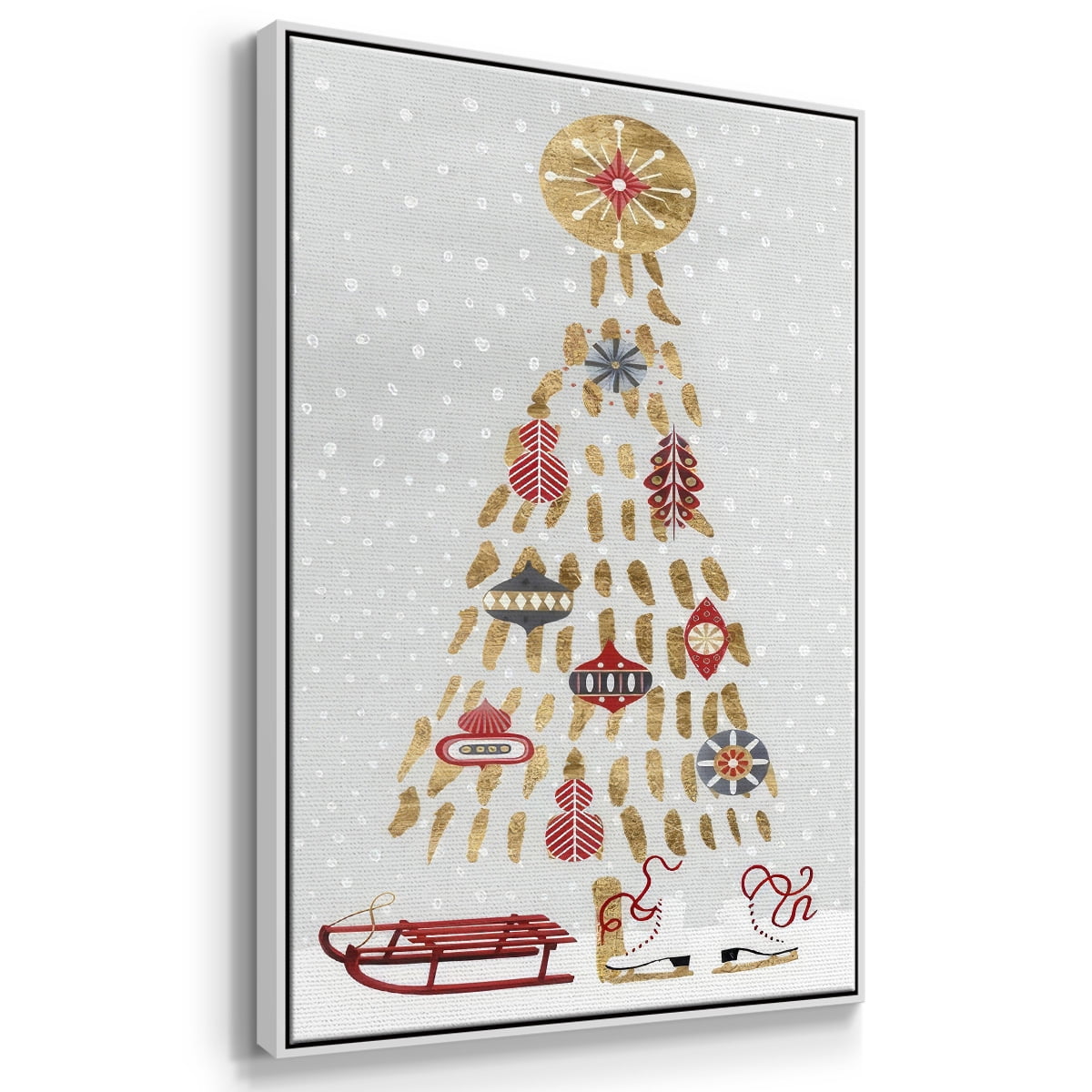 Christmas Chalet Collection B - Framed Gallery Wrapped Holiday Canvas - 17 x 25 - White Frame