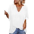 thumbnail image 1 of Top de gasa fluido para mujer, informal, con cuello en V, escote plisado, suelto, media manga, para verano, 1 of 5