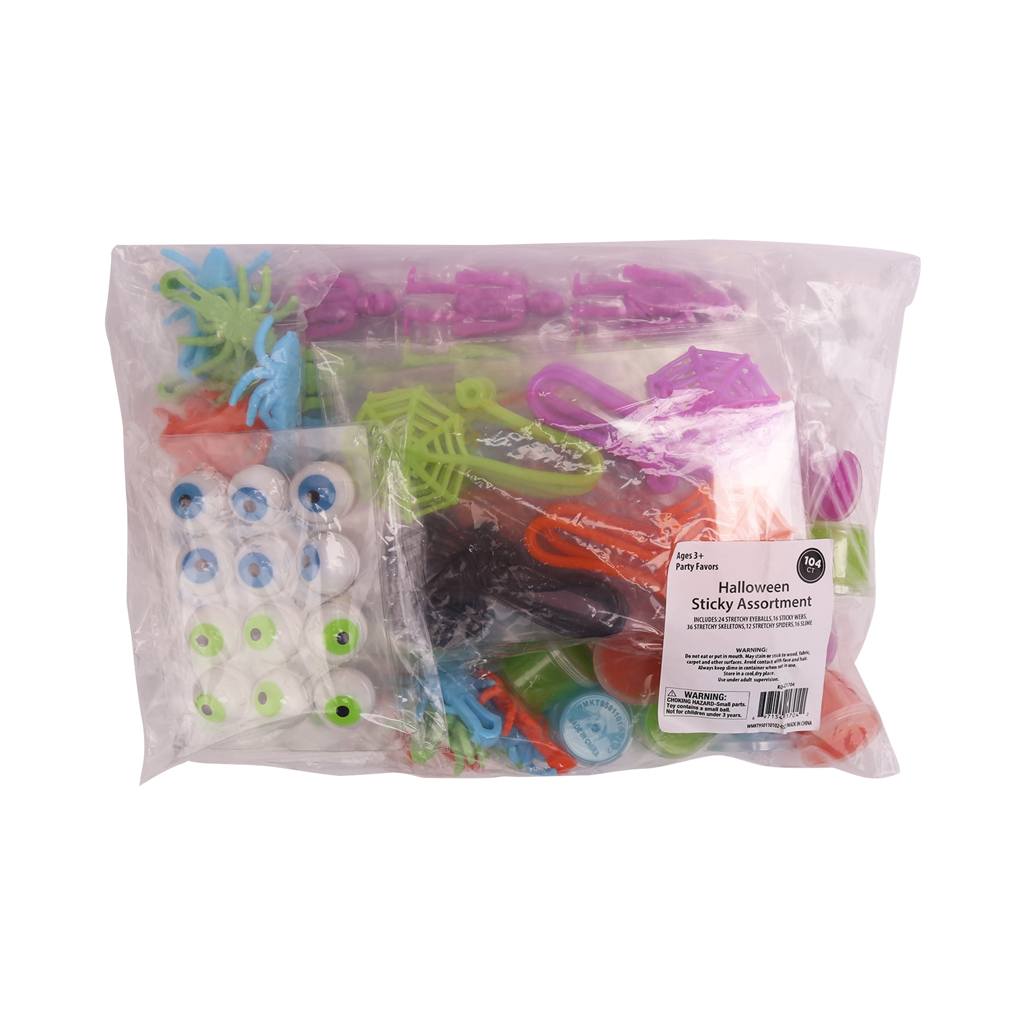 Halloween Sticky Toys Assortment Value Bundle, Slime Novelty Prizes, Party Favors 104 Pcs