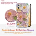 thumbnail image 2 of Case for iPhone 16 Pro Max, Colorful Retro Oil Painting Printed Flower Laser Glossy Pattern Cute Curly Wave Edge Exquisite Phone Cover Stylish Durable TPU Protective Case for Girl Women-Green,Pink, 2 of 5