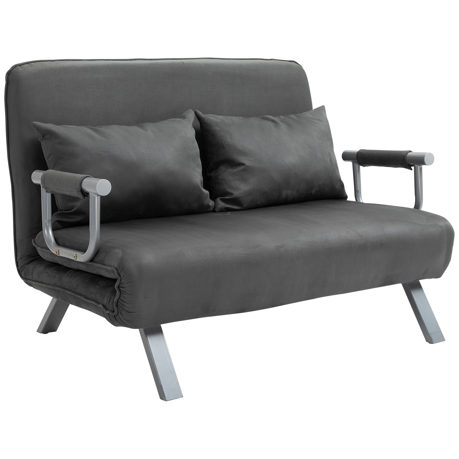 Two Person Convertible Sofa Bed Folding Arm w/ Pillow Grey ...