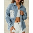 thumbnail image 3 of Genuiskids Women Denim Jacket Casual Vintage Frayed Hem Button Up Jean Shirt Festival Jacket Coat with Sequin Pockets Spring Fall Outerwear, 3 of 9