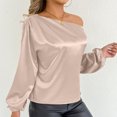 thumbnail image 6 of HongQid Women's Sexy One Off The Shoulder Tops Blouse Asymmetrical Neck Clothes Long Sleeve Shirt Dressy Going Out Tops, 6 of 8