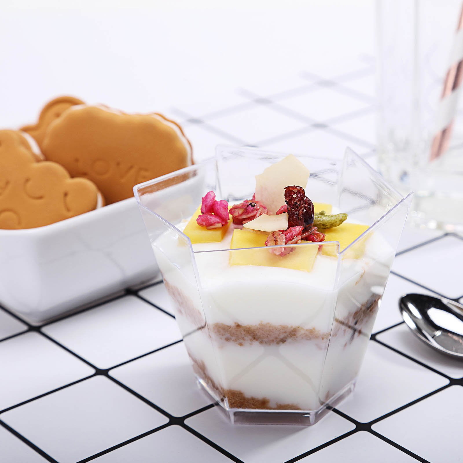 12 Small Plastic Diamond Dessert Cube mini party clear cup dish bowls
