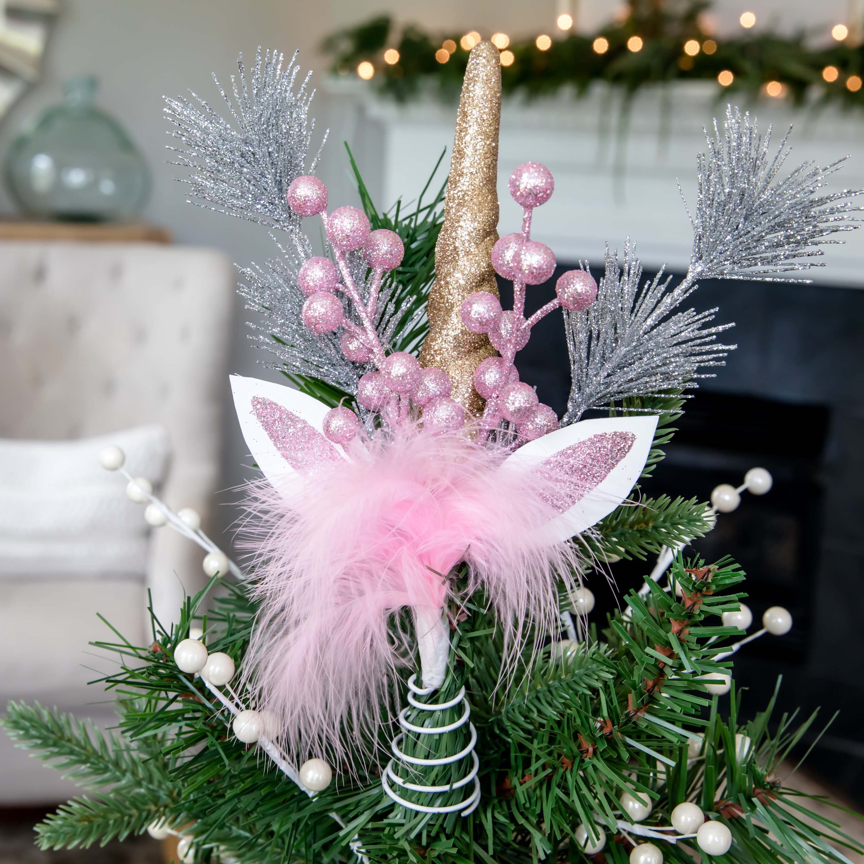 Treetopia Unicorn Christmas Tree Topper Kit | Golden Horn With Lights & Flower Crown
