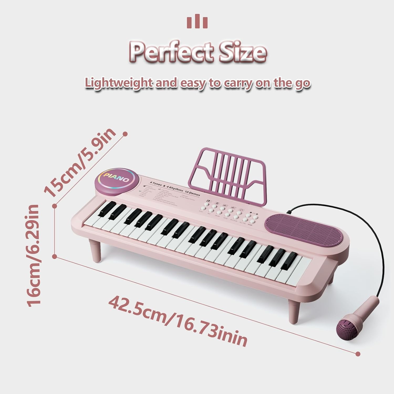 Digital Music Piano Keyboard for Kids, 37 Keys Portable Electronic Musical Instrument, Multi-function Keyboard with Microphone for Kids Boys Girls Birthday Gifts, Pink