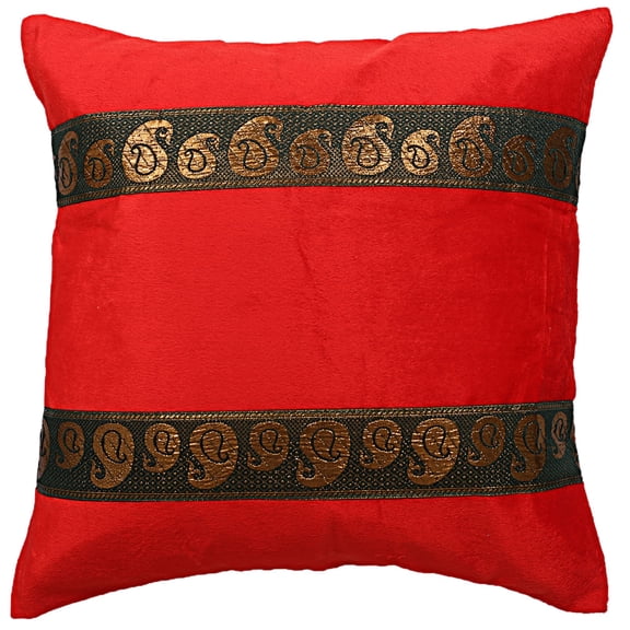 Stylo Culture Ethnic Chair Seat Throw Pillow Cover 16 x 16 Jacquard Red Zippered 40 x 40 cm Bedroom Decor Pillowcase Satin Velvet Floral Square Cushion Cover | 1 Pc