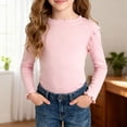 thumbnail image 2 of Xudanell Girls Lettuce Edge Trim Crewneck Long Sleeve Slim Fit Shirt Toddler Basic Ribbed Knit Tee Ruffle Shoulder Tops Size 5-6 Years, 2 of 9