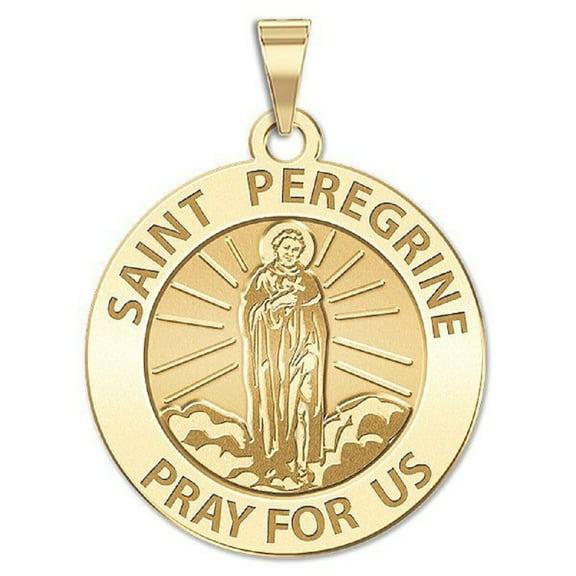 Picturesongold.Com Saint Peregrine Round Religious Medal Necklace Pendants Adult 10k Yellow Gold-1in