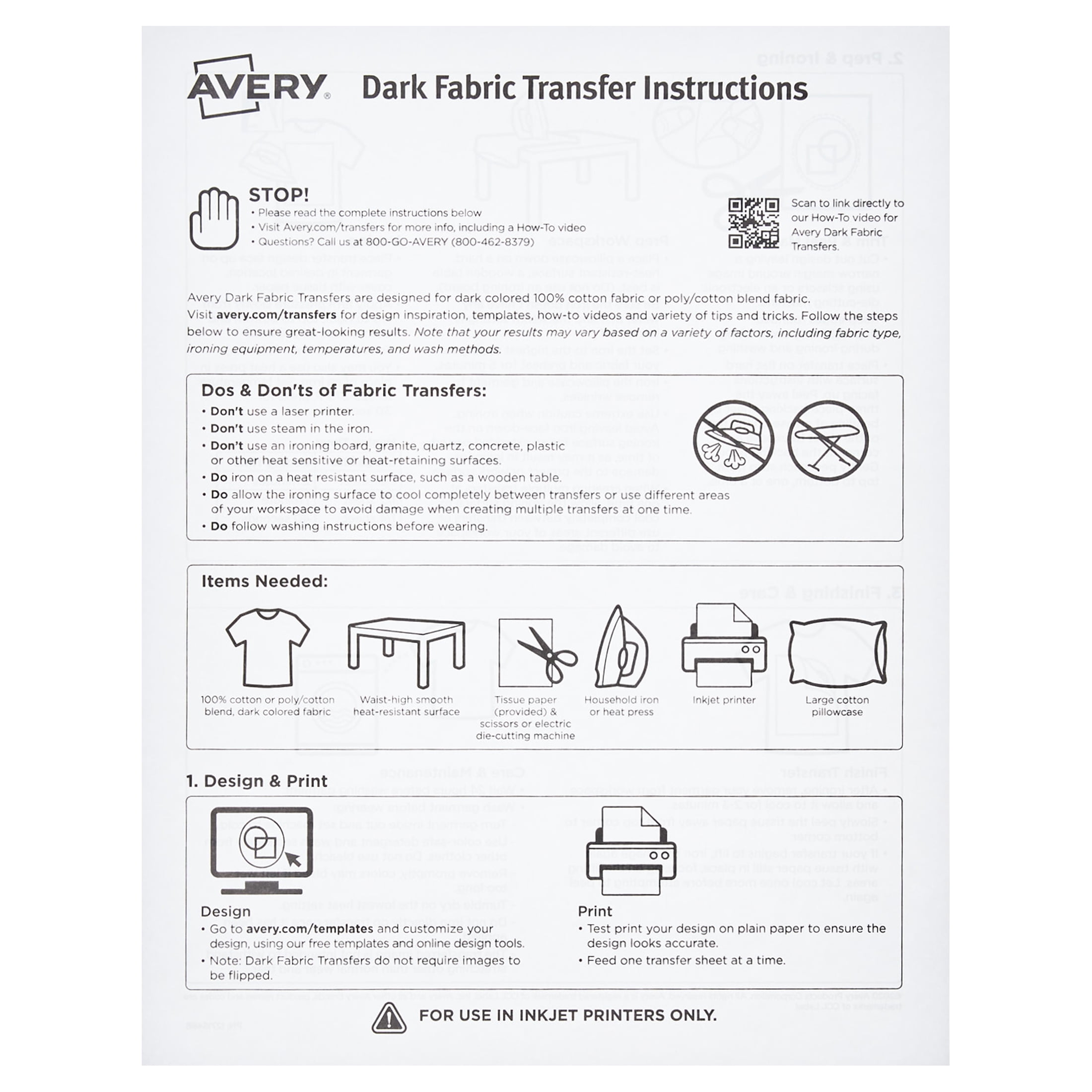Avery Dark Fabric Transfers - 5 Count