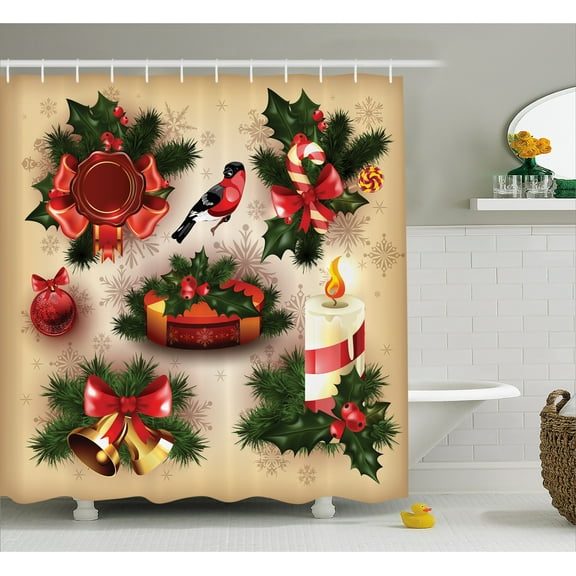 Ambesonne Christmas Shower Curtain, Vintage Ornaments, 69"Wx70"L, Multicolor