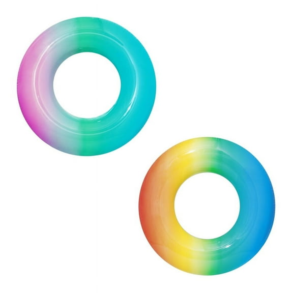 H2ogo 8066507 Bestway Vinyl Inflatable Rainbow Swim Ring Floating Tube, Multi Color