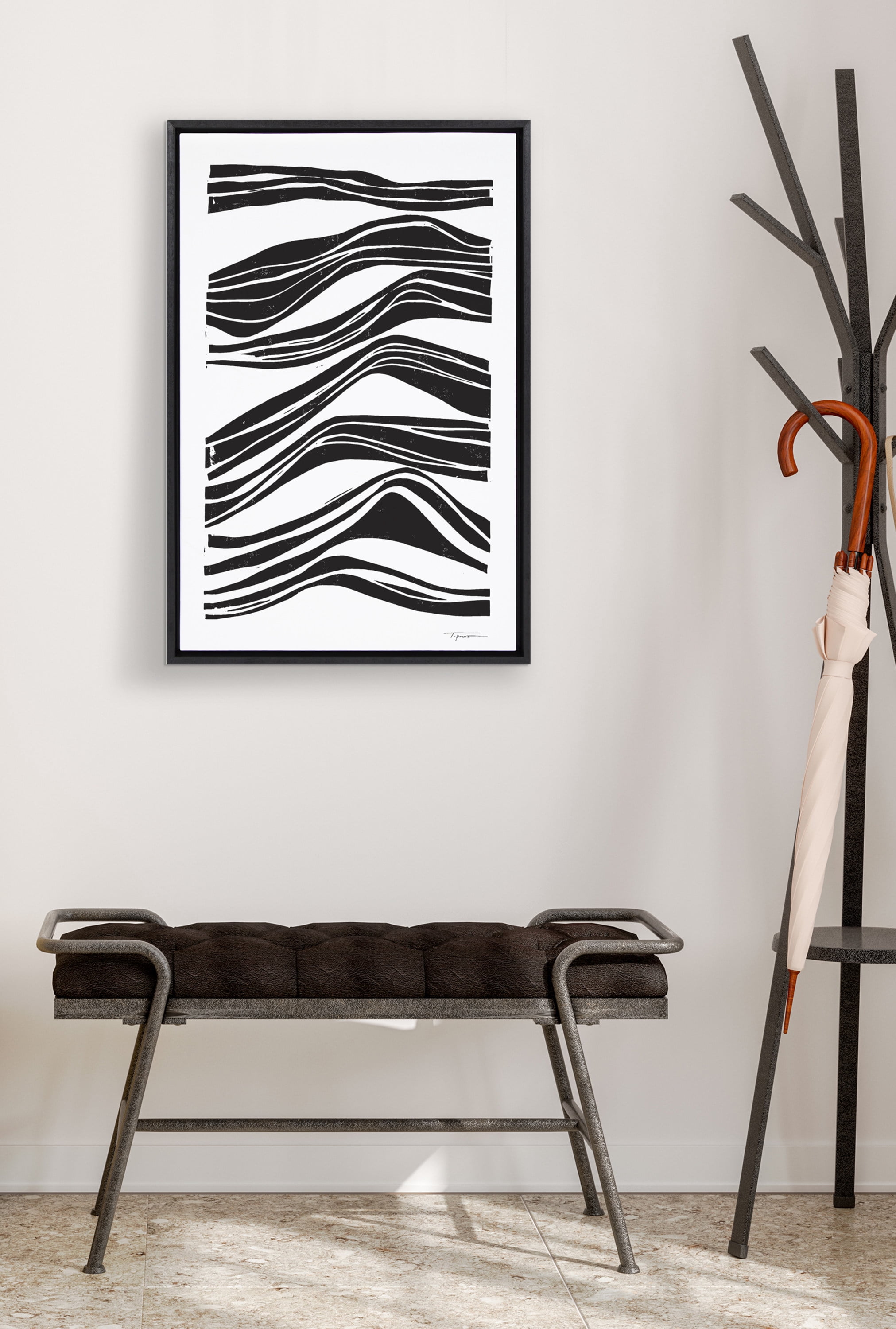 Kate and Laurel Sylvie Abstract Waves Framed Canvas Wall Art by Statement Goods 23x33 Black Modern Abstract for Wall