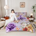 thumbnail image 4 of Manfei Female Women Chic Floral Rose Full Size Comforter Sets 3-Piece,Vintage Aesthetics Bedding Comforter Set,Butterflies Flowers Lightweight Bedding Sets,Luxury Bedroom Decor,Reversible, 4 of 8