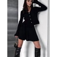 thumbnail image 5 of Women'S Two-Piece Knit Set Long Sleeve V-Neck Sweater with Ruffle Hem Mini Skirt Loungewear, 5 of 7