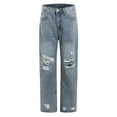 thumbnail image 6 of vigerkar Women's High Waist Ripped Wide Leg Baggy Jeans Distressed Denim Pants Blue, S, 6 of 9